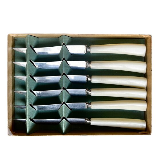 Forgecraft Other - Forgecraft Genuine Stainless Steel Serrated Tip Steak Knife Set Of 6 With Pearli
